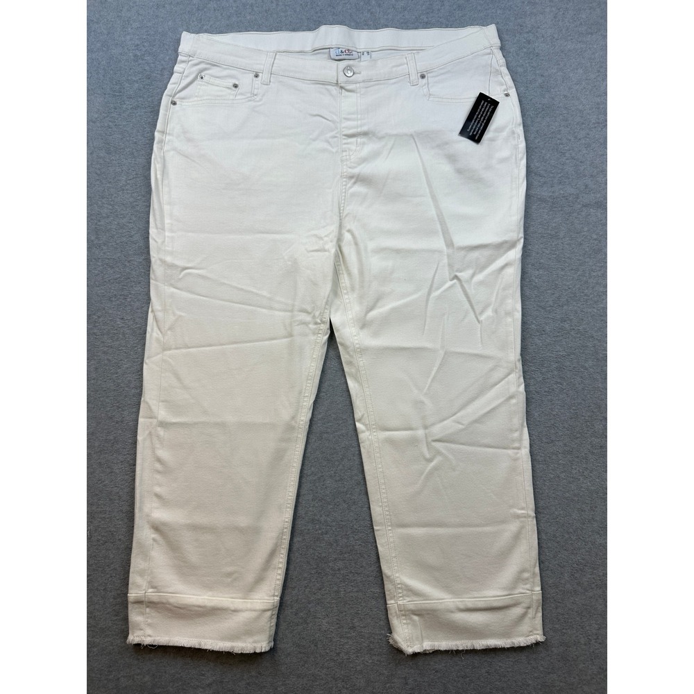 Denim & Co Off White Frayed Hem Cropped Jeans Womens 24WP Cream Stretch Pants